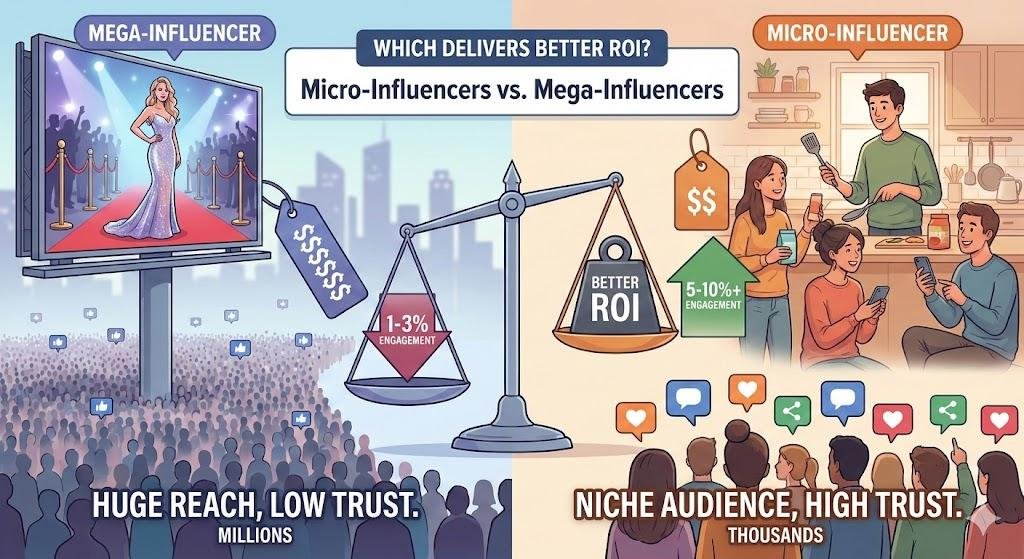 An image comparing the ROI of Micro-influencers vs. Mega Influencers