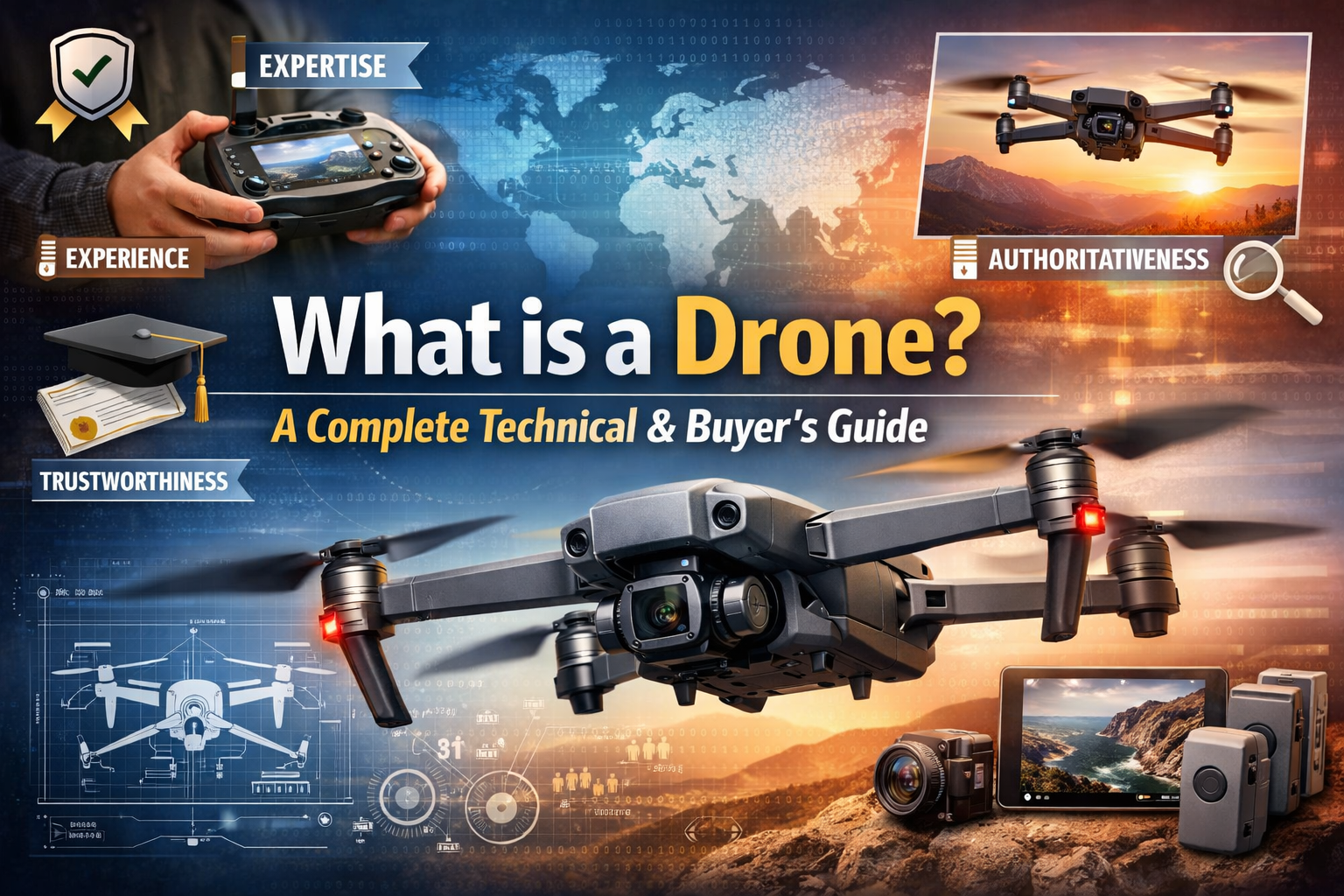 Professional quadcopter drone with 4K camera and remote controller technology