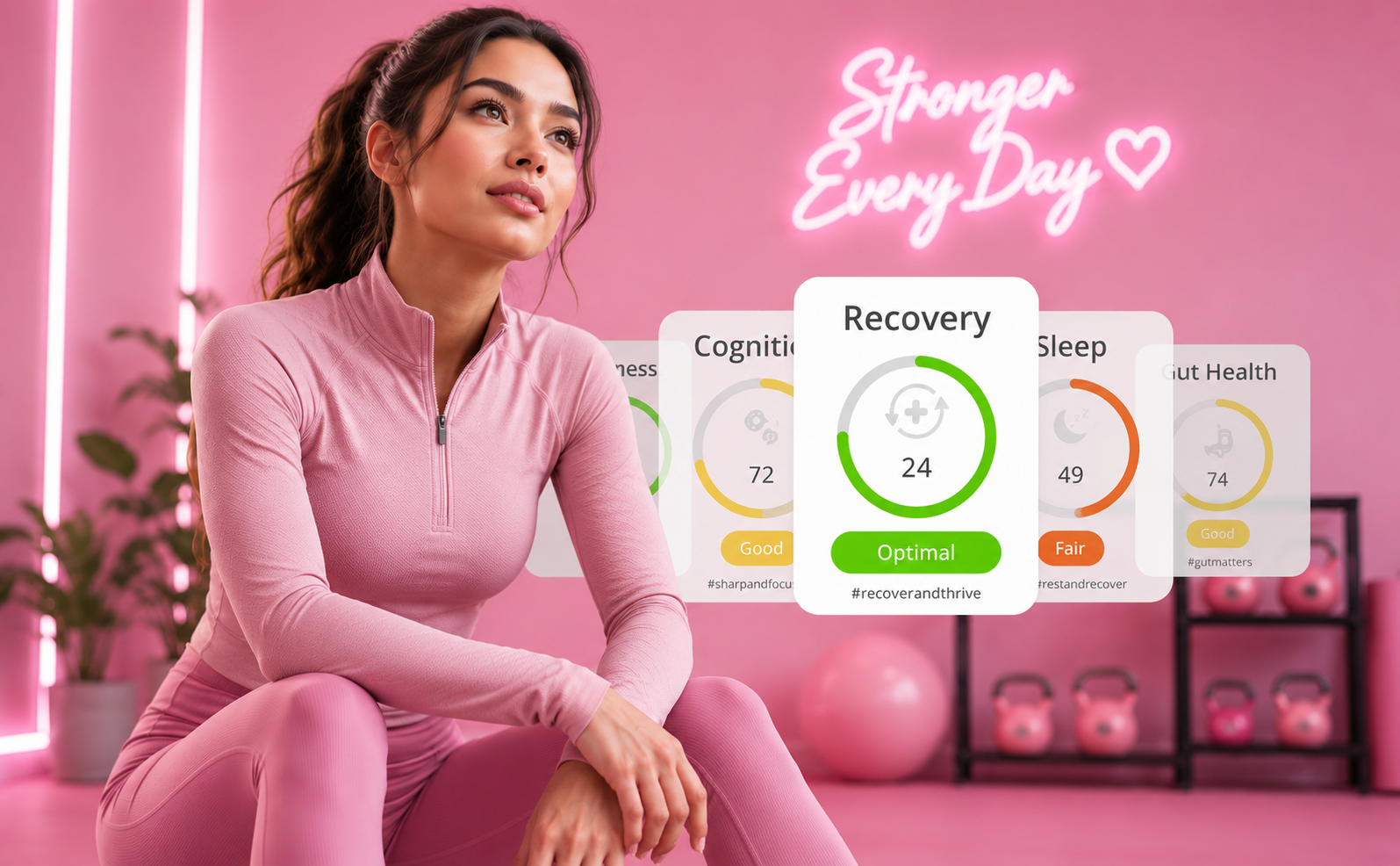 An image displaying how fitness tracker recovery score works and sleep-based recovery insights on a smartwatch screen